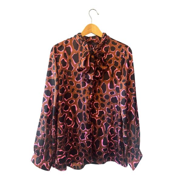 The Shirt (Rochelle Behrens) | Brown + Pink Long Sleeve Bow Blouse | Size Large - Picture 2 of 5